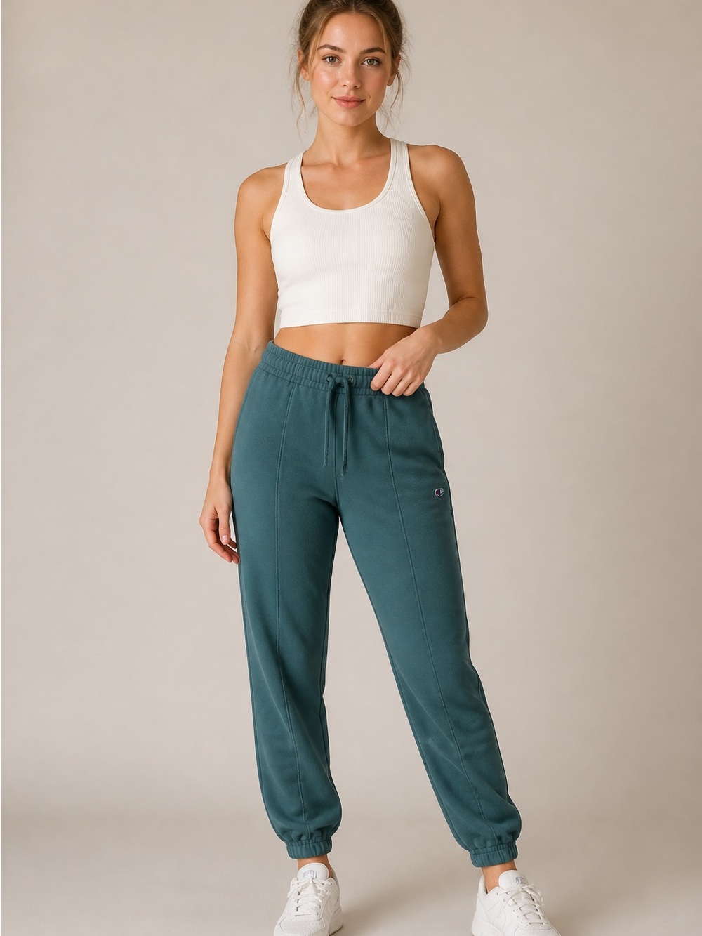Champion Women’s XS Teal Jogger Drawstring Pants Logo EUC Running Exercise